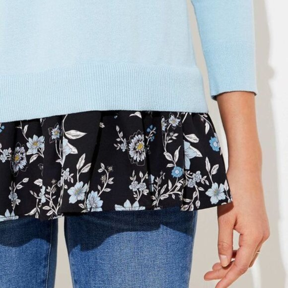 Ann Taylor LOFT Floral V-Neck Mixed Media Sweater S - Picture 3 of 3